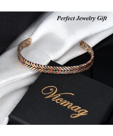 Vicmag Copper Magnetic Bracelet for Women Men | 6X Ultra Strength Magnets | 99.99% Solid Pure Copper | Adjustable Size with Gift Box | Tricolor Feather Design - Buy Online on GoSupps.com