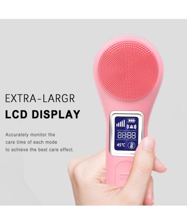 Silicone Face Scrubber Exfoliator | Rechargeable Sonic Facial Cleansing Brush with LCD Screen for Men & Women - Deep Cleansing & Exfoliating in Pink - Buy Online on GoSupps.com