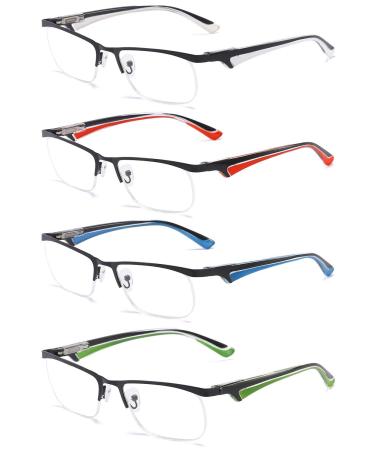 VEVESMUNDO Metal Reading glasses Men Spring Hinges Classic Half Frame Design Rectangular HD Readers Eyeglasses 4 Blue Light Blocking Set 1.5 x