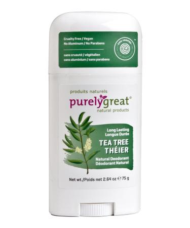 Purelygreat Natural Deodorant Stick - Tea Tree - EWG Verified™ - Vegan, Cruelty Free - No Aluminum, No Parabens - Essential Oils