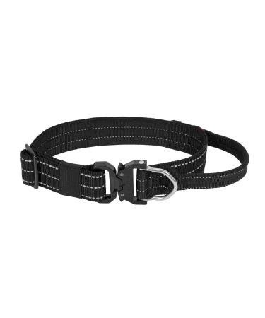 ICEFANG Tactical Dog Collar with Handle Heavy Duty Walking Training Working Dog Collar 1.5" Wide Nylon Webbing Quick Release Metal Buckle Integrated D-Ring (Large (Pack of 1) Reflective Black) Large (Pack of 1) Reflective Black
