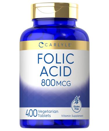 Folic Acid | 800 Mcg Tablets | 400 Count | Vegetarian, Non-GMO, Gluten Free | by Carlyle - Buy Online on GoSupps.com