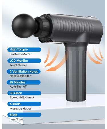 Uplayteck Massage Gun - 30 Speed Hand Massager with LCD Touchscreen & 6 Heads | Ultimate Relaxation for Shoulders Body & Back - Buy Online on GoSupps.com