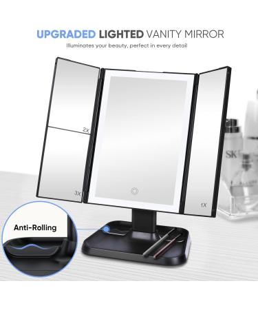 AirExpectal Trifold Makeup Mirror with 72 LED Lights - 3 Color Modes, Touch Screen Dimming, 1x/2x/3x Magnification - Black - Buy Online on GoSupps.com