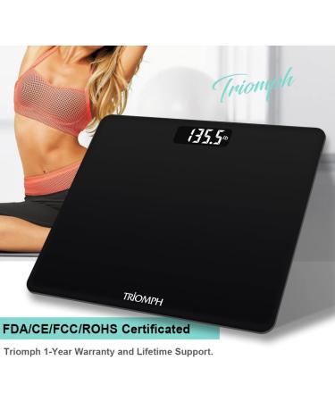 Triomph Digital Body Weight Scale - Ultra Slim Design, 6mm Tempered Glass, 400lb Capacity, Black - Buy Online on GoSupps.com