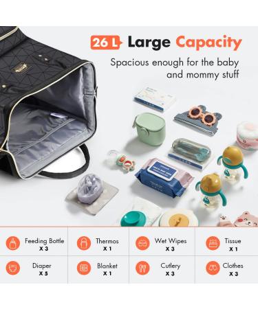 Buy Lekespring Waterproof Leather Diaper Backpack | Large Baby Bag with Stroller Belts & Changing Pad - Black - Buy Online on GoSupps.com