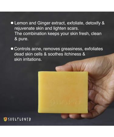 Lemon Ginger Soap | Natural Handmade Cold Processed Bars for Pigmentation Aging Acne Dull Skin | Luxurious with Lemon Oil Ginger & Turmeric | 5 Oz - Buy Online on GoSupps.com
