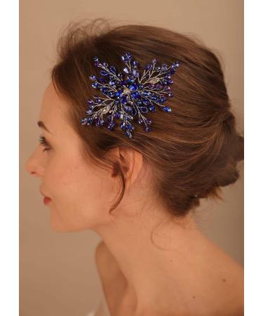 Deniferymakeup Women Sapphire Hair Comb Blue Crystal Rhinestones Bride Wedding Hair Accessories for Brides Crystal Bridal Hair Comb for Women and Girls (Style 3) - Buy Online on GoSupps.com