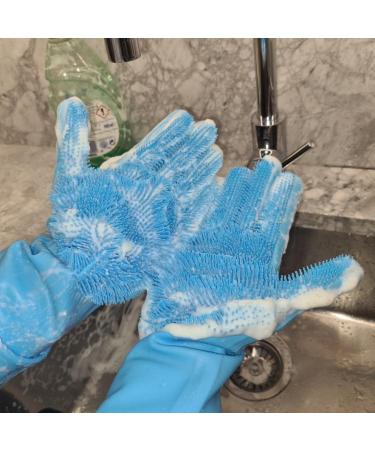 Blue Reusable Silicone Cleaning Gloves | Dishwashing Scrubber with Bristles | Magic Cleaning Gloves for Washing - Buy Online on GoSupps.com