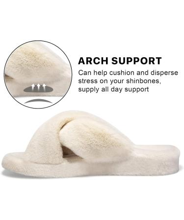 Orthotic Insole Arch Support Women's Fuzzy Cross Band Slippers - Cream - Buy Online on GoSupps.com