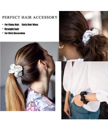 20PCS White Black Satin Silk Hair Scrunchies Ponytail Holder - Elastic Hair Bands for Women/Girls - Black/White - 9cm - Buy Online on GoSupps.com