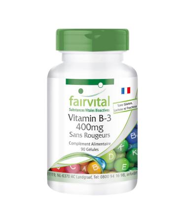Fairvital | Vitamin B-3 Niacin 400 mg - Redness Free - 90 VEGAN capsules - Mild form of B3