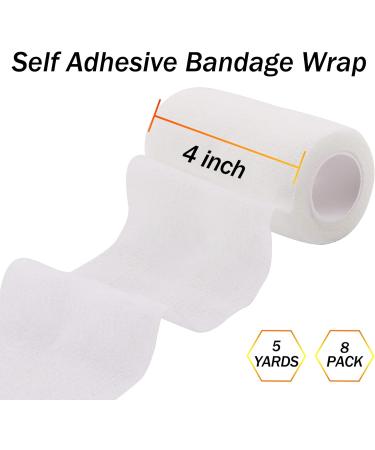 BQTQ 4 Inch Cohesive Bandage Wrap Tape - Self Adherent Stretch Bandage for Humans and Animals - Ideal for Ankle Sprains and Swelling - White (8 Rolls) - Buy Online on GoSupps.com
