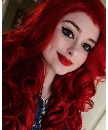 IMSTYLE Red Lace Front Wig 26inch - Long Wavy Synthetic Hair for Women - Natural Hairline - Mera Cosplay & Halloween Party - Heat Resistant - Red 3100 - Buy Online on GoSupps.com