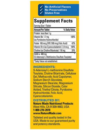 Nature Made SAM-e 400mg - 60 Enteric Coated Tablets - Buy Online on GoSupps.com