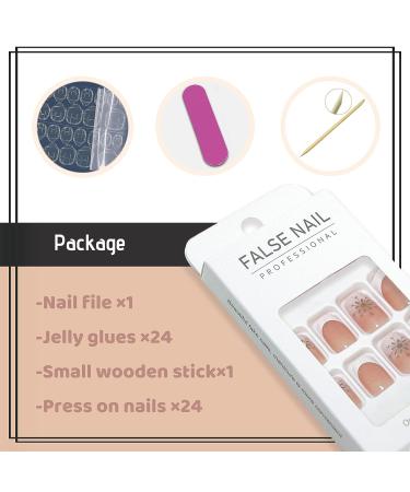 YOSOMK French Tip Square Press on Nails with Flower Design - Nude Flower False Nails - Buy Online on GoSupps.com