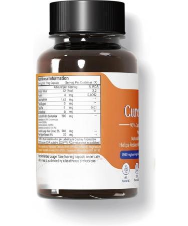 Organic Curcumin with Piperine (1500Mg Curcumin 95% Per Serving) Premium Turmeric Extract 60 Vegetable Capsules with Piperine (Pack of 1) - Buy Online on GoSupps.com