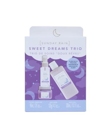 Sunday Rain Sweet Dreams Trio Vegan and Cruelty Free Pamper Gift Set with Bath Soak Body Scrub and Sleep Spray Calming Lavender Scent 3 Piece