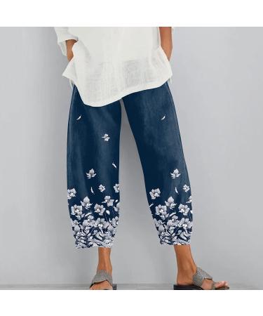 Women's Casual Cotton Linen Palazzo Pants with Pockets - Navy, X-Large - Buy Online on GoSupps.com