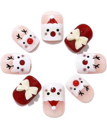 Christmas False Nails Snow Press on Nails - Antler Red Fake Nails 24pcs for Women and Girls - Buy Online on GoSupps.com