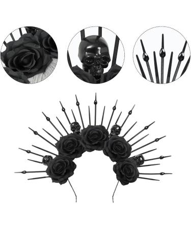 TQUXNGA Spiked Headbands Women Bride Flower Crown For Halloween Party Supply Floral Garlands Crown Hair Skull Floral Headbands Black - Buy Online on GoSupps.com