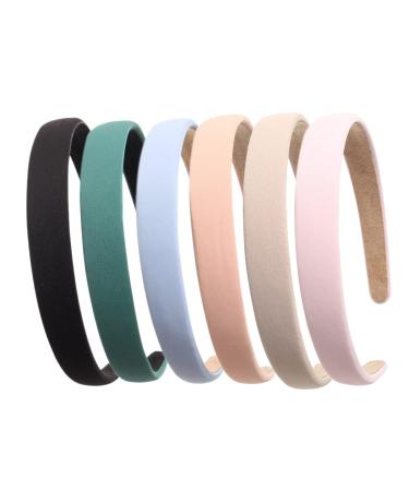 Solid Simple Headbands for Women 0.78inch Plain Soft Cloth Head Band No Slip Fashion Girls Pink Hair Bands Cute Hair Hoops hair Accessories Pack of 6 Color A
