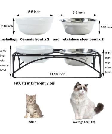 FOREYY Elevated Cat Bowls - Ceramic and Stainless Steel Dishes with Iron Stand for Cats and Small Dogs - 16 Ounces - Dishwasher Safe - Buy Online on GoSupps.com
