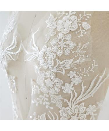3D White Sequin Bead Floral Lace Trim Applique Patches - Wedding Dress DIY (1 Pair) - Buy Online on GoSupps.com
