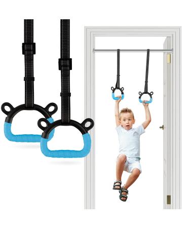 EXQ Home Kids Gymnastic Rings Pull up Rings for Chlidren Exercise,Indoor Gym Ring,Kids Gymnastics Rings with Adjustable Straps,Load Bearing 220lb (NO Bar) Blue Standard