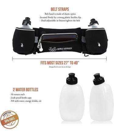 World Voyager Hydration Belt for Runners - High-Quality Reflective Smartphone Pocket BPA-Free Bottles - Black - Buy Online on GoSupps.com