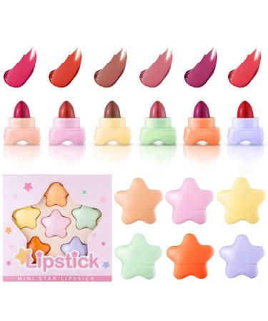 HOSAILY 6 Colors Lipstick Set  Mini Star Cute Matte Lipstick Smooth Waterproof and Long Lasting Nonstick Cup Colorful Lipsticks Makeup Set 1 Ounce (Pack of 1)