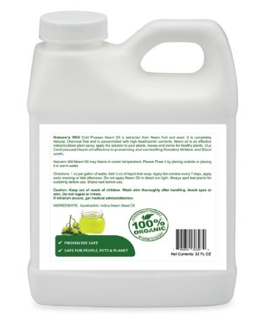 Nature's Will Pure Organic Neem Oil for Indoor and Outdoor Plants and Vegetable - 32 Fl Oz. - Buy Online on GoSupps.com