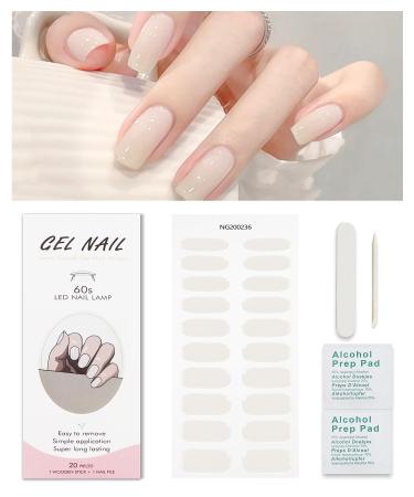 Beige White Gel Nail Strips KALEFUL Semi Cured Gel Nail Stickers Nail Art Decoration Design Supplies