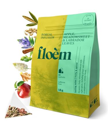 Floem - Apple Meadowsweet Cinnamon Ginger & Spices Tea Bags with Labrador Tea Leaves - Premium Decaf Herbal Tea Blend Apple Meadowsweet Spices & Labrador Leaves