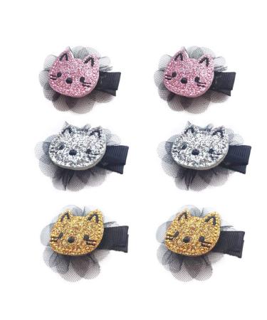 6 PCS Adorable Cat Hair Clips - Glitter Hairpin Barrettes for Baby Girls & Kids | Pink Silver & Gold Set - Buy Online on GoSupps.com