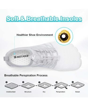 HIITAVE Water Shoes - Non Slip Aqua Shoes for Men and Women - Quick Dry & Lightweight - Beach, River, Swim, Pool - Gradient Color - Size 6.5 Women/5 Men - White/Gray - Buy Online on GoSupps.com