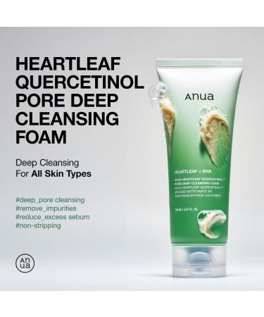 ANUA Heartleaf Quercetinol Pore Deep Cleansing Foam Korean Facial Cleanser BHA Hyaluronic Acid & Glycerin for Blackhead Removal (150ml/5.07 fl.oz.) - International Shipping Available - Buy Online on GoSupps.com
