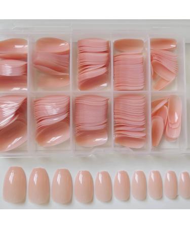 240pc Short Coffin Press on Nails - Nude Colored Ballerina False Nails | Glossy Artificial Fingernails with Adhesive Tabs - LoveOurHome - Buy Online on GoSupps.com