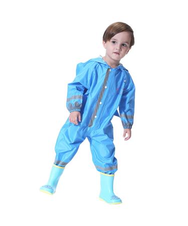 De feuilles Kids Button Rain Suit All-in-one Waterproof Puddle Suits Hooded Raincoat Jumpsuit 7-9 Years Blue Elephant