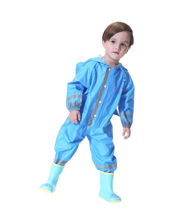 De feuilles Kids Button Rain Suit All-in-one Waterproof Puddle Suits Hooded Raincoat Jumpsuit 4-6 Years Blue Elephant