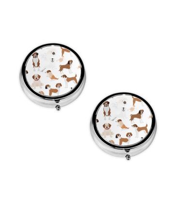 (Beagle Dog) Round Pill Box 3 Compartment Pill Box Mini Decorative Pocket Purse Portable Travel Medicine Tablet Vitamin Holder Organizer Pill Case
