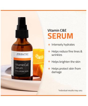 YEOUTH Vitamin C Serum with Hyaluronic Acid & Vitamin E - Brightening & Hydrating Face Serum for Dark Spots (2oz) - Buy Online on GoSupps.com