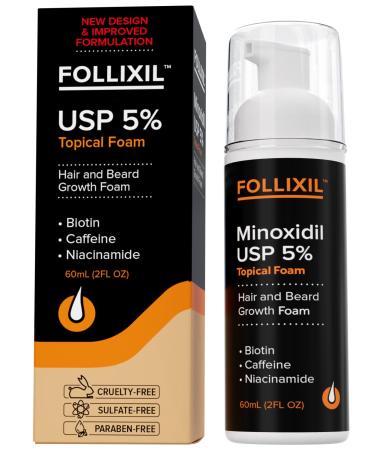 5% Minoxidil for Men Foam - NO PG 1 Month - Hair Growth Topical for Scalp and Beard with Biotin  Caffeine and Niacinamide - Hair Regrowth Treatment For Stronger  Thicker Longer Hair Foam 2 Fl Oz (Pack of 1)