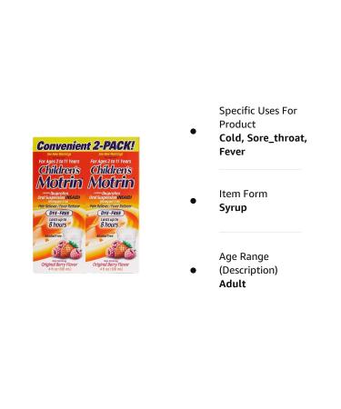 Motrin Children's Ibuprofen Oral Suspension Original Berry Flavor 4 oz - Pack of 2 - Buy Online on GoSupps.com
