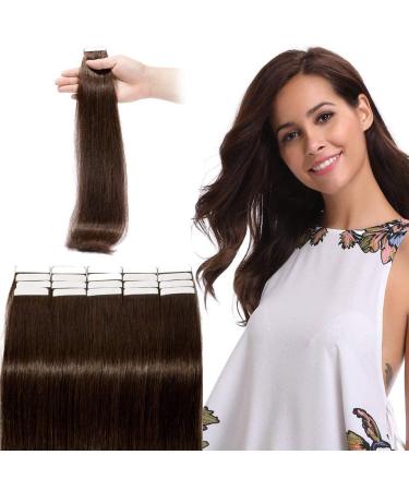 Silk-co Tape Extensions Human Hair 30cm - 20 Wefts X 4cm Wide/2g - Remy Human Hair Extensions Tape In Hair Extension #2 Dark Brown