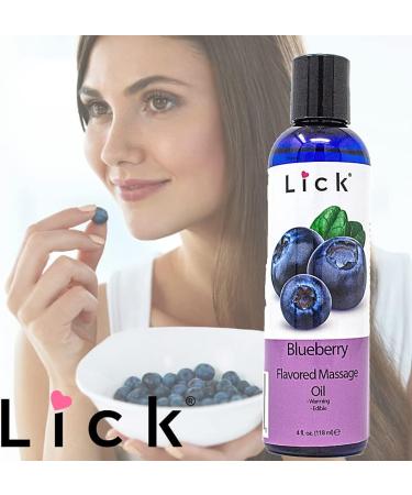 Lick Blueberry Flavored Edible Massage Oil | Vegan Skin Safe Infused with Vitamin E & Almond Oil | 4 oz Travel-Ready - Buy Online on GoSupps.com