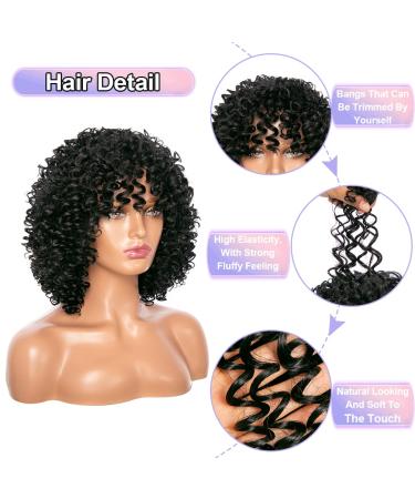 14 Soft Curly Afro Wig with Bangs for Black Women | Premium Synthetic Curly Full Wig for Daily Use - Natural Black 1B - Buy Online on GoSupps.com