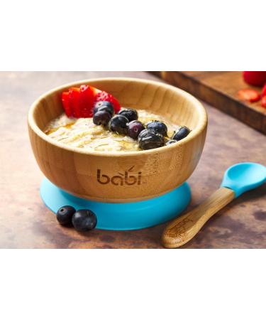 Babi Baby Toddler Large Bowl & Spoon Set | Natural Bamboo with Silicone Suction Ring (Orange) - Buy Online on GoSupps.com