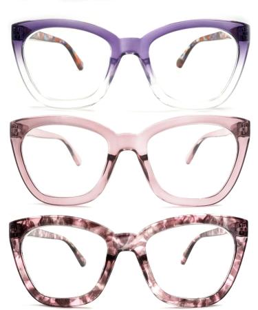 Women s Oversized Blue Light Reading Glasses | Spring Hinge Eyeglasses in Purple Pink & Tortoise - 1.25x - Buy Online on GoSupps.com