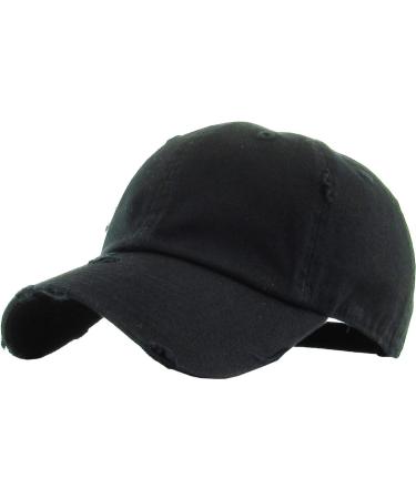 KBETHOS Vintage Washed Distressed Cotton Dad Hat Baseball Cap Adjustable Polo Trucker Unisex Style Headwear Adjustable One Size Black